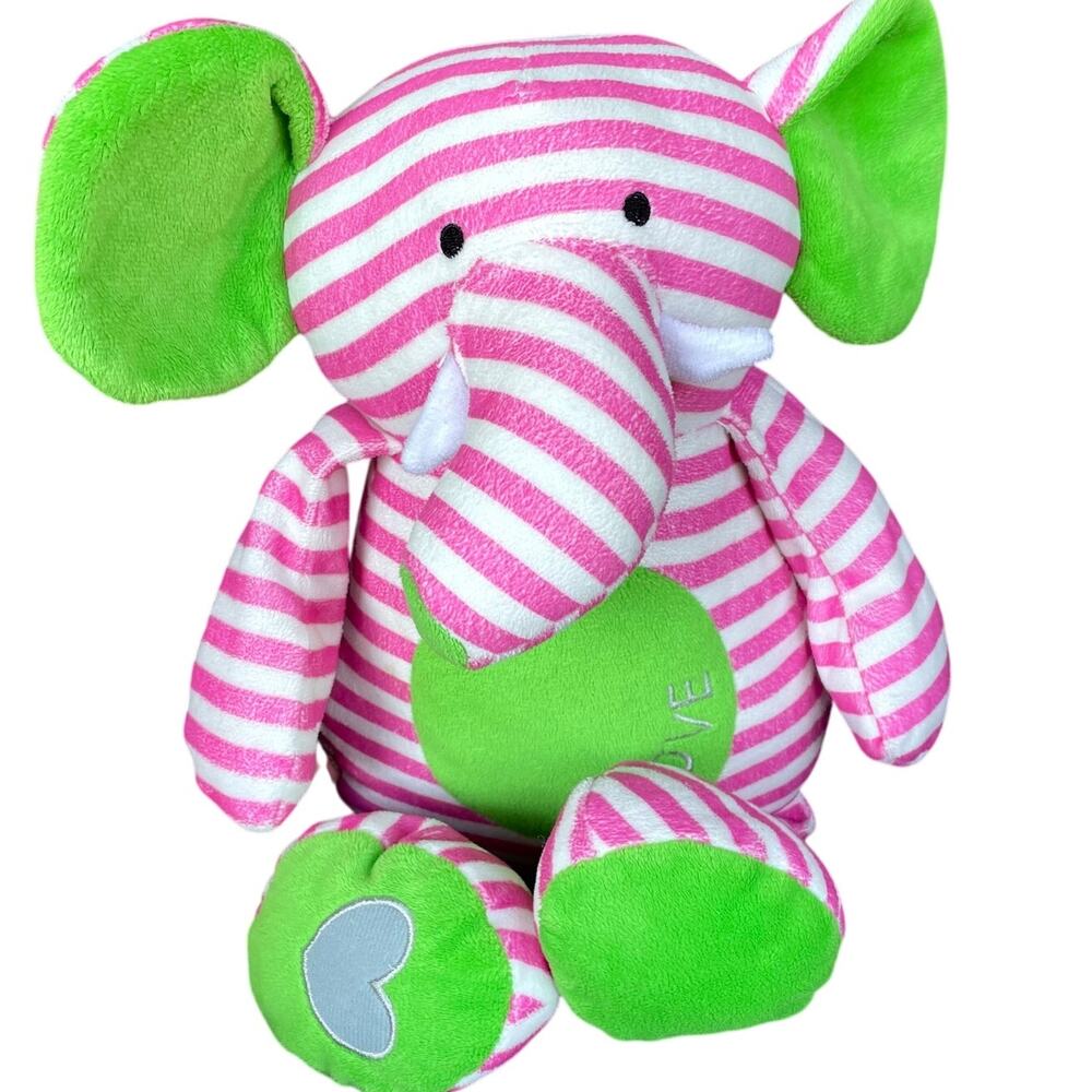 Striped Pink White Elephant Plush Poetic Bella Tunno Stuffed Toy Baby Soft Eyes